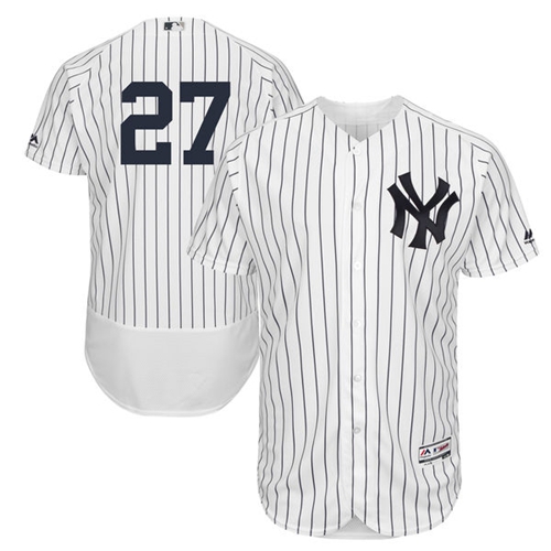 Yankees #27 Giancarlo Stanton White Strip Flexbase Authentic Collection Stitched MLB Jersey